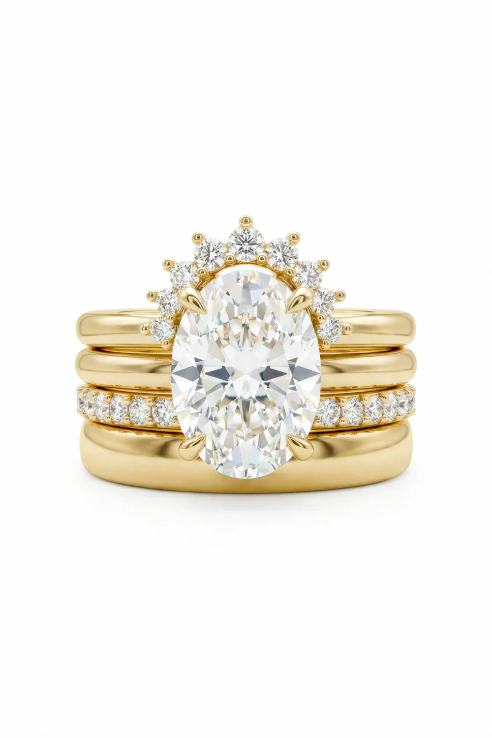 Common :: Versailles oval lab grown diamond ring set with a hand-selected oval center stone and quad-layer stack design.