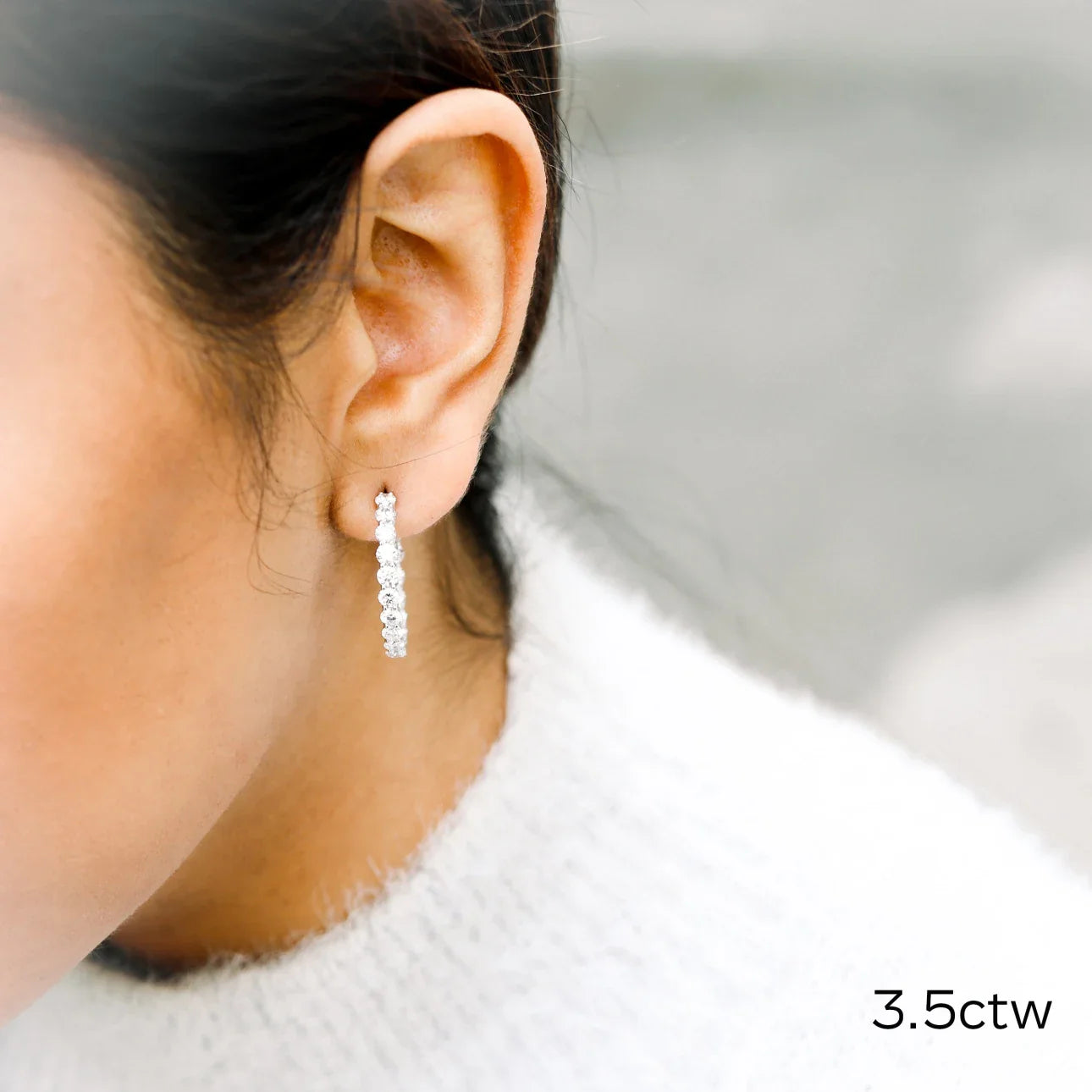 Round Lab Grown Diamond Inside Out Hoop Earrings, EF Color, VS Clarity,  IGI Certified