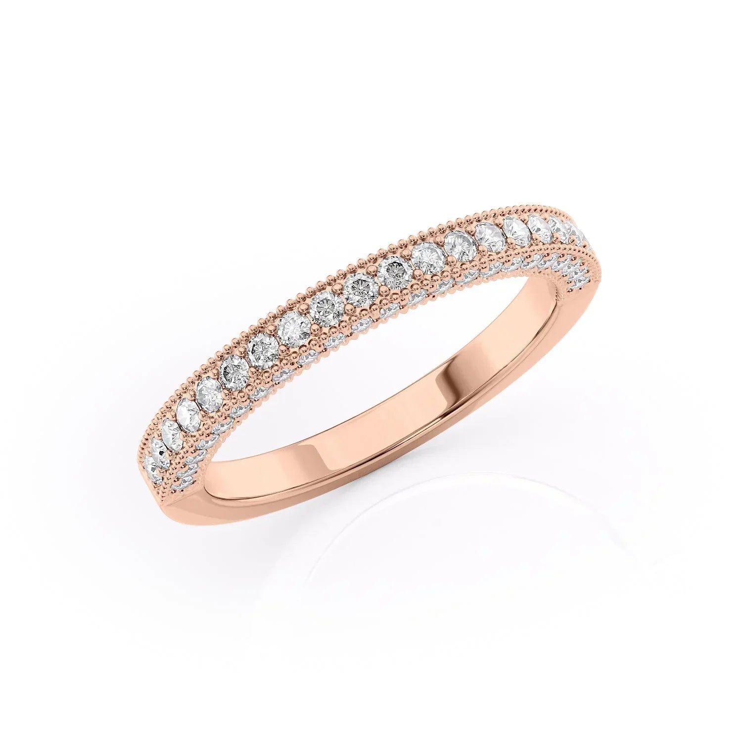0.55tcw Round Lab-Grown Diamond Milgrain Wedding Band | 2.4mm Vintage-Inspired | IGI Certified