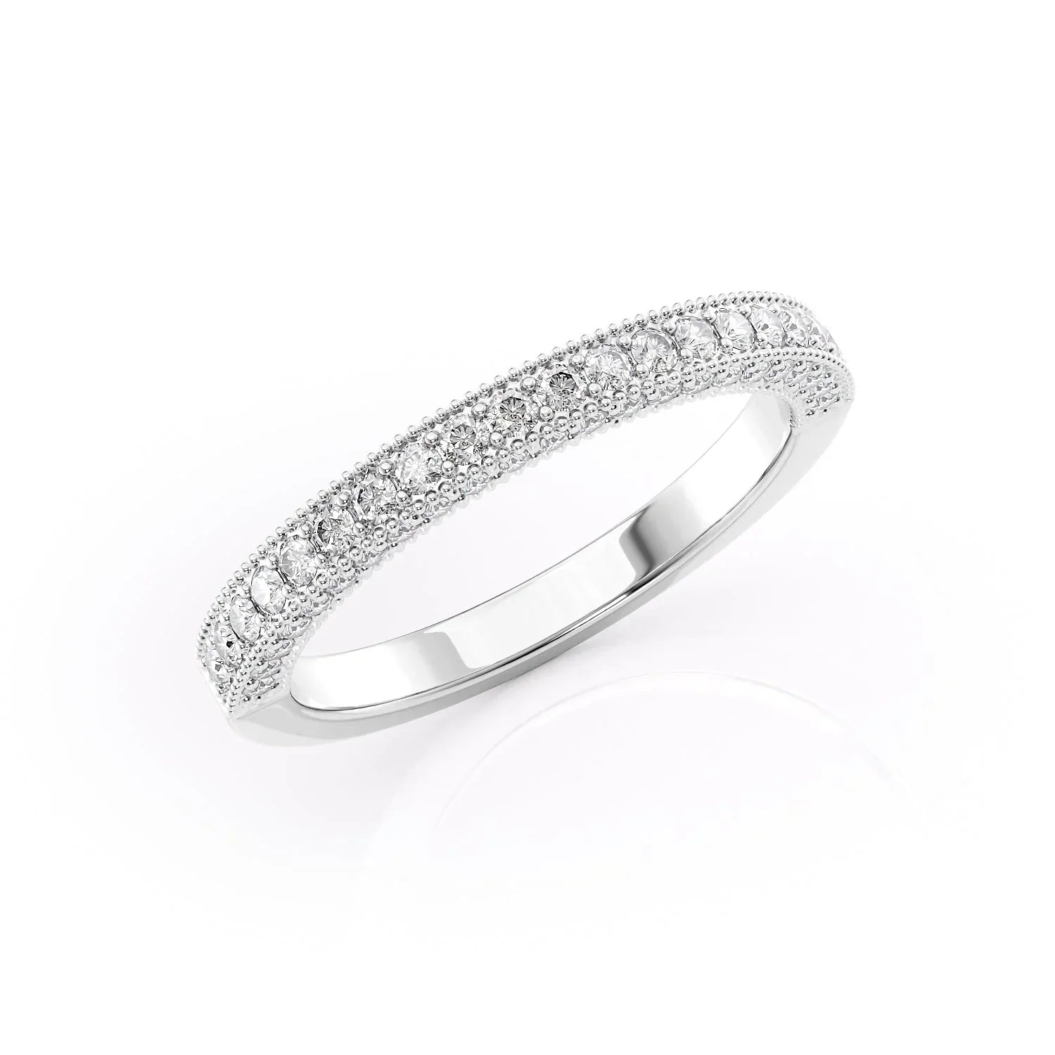 0.55tcw Round Lab-Grown Diamond Milgrain Wedding Band | 2.4mm Vintage-Inspired | IGI Certified