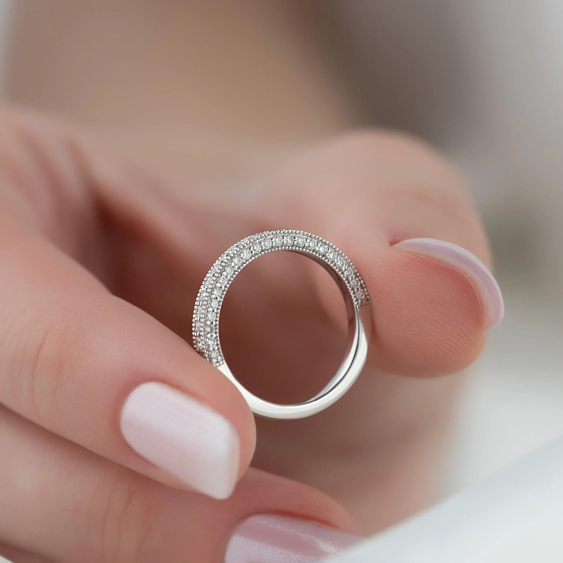 0.55tcw Round Lab-Grown Diamond Milgrain Wedding Band | 2.4mm Vintage-Inspired | IGI Certified