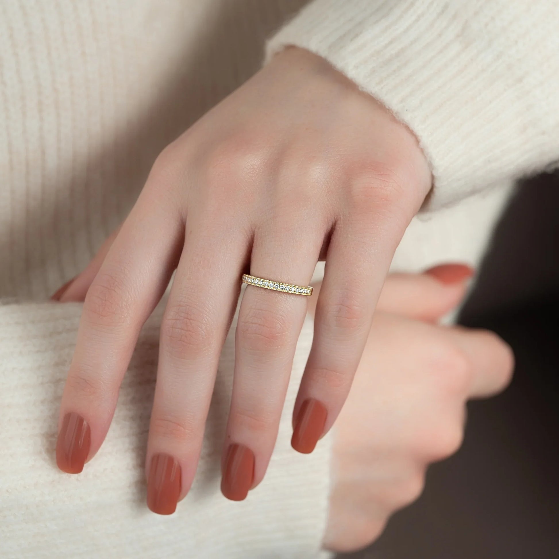 0.55tcw Round Lab-Grown Diamond Milgrain Wedding Band | 2.4mm Vintage-Inspired | IGI Certified