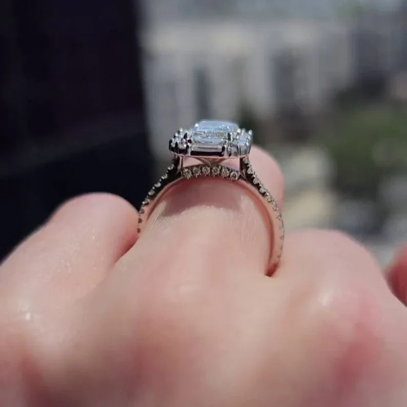 Radiant 3.00tcw Lab Diamond Halo Cathedral Ring | IGI D-E-F VVS–VS | Rose Gold