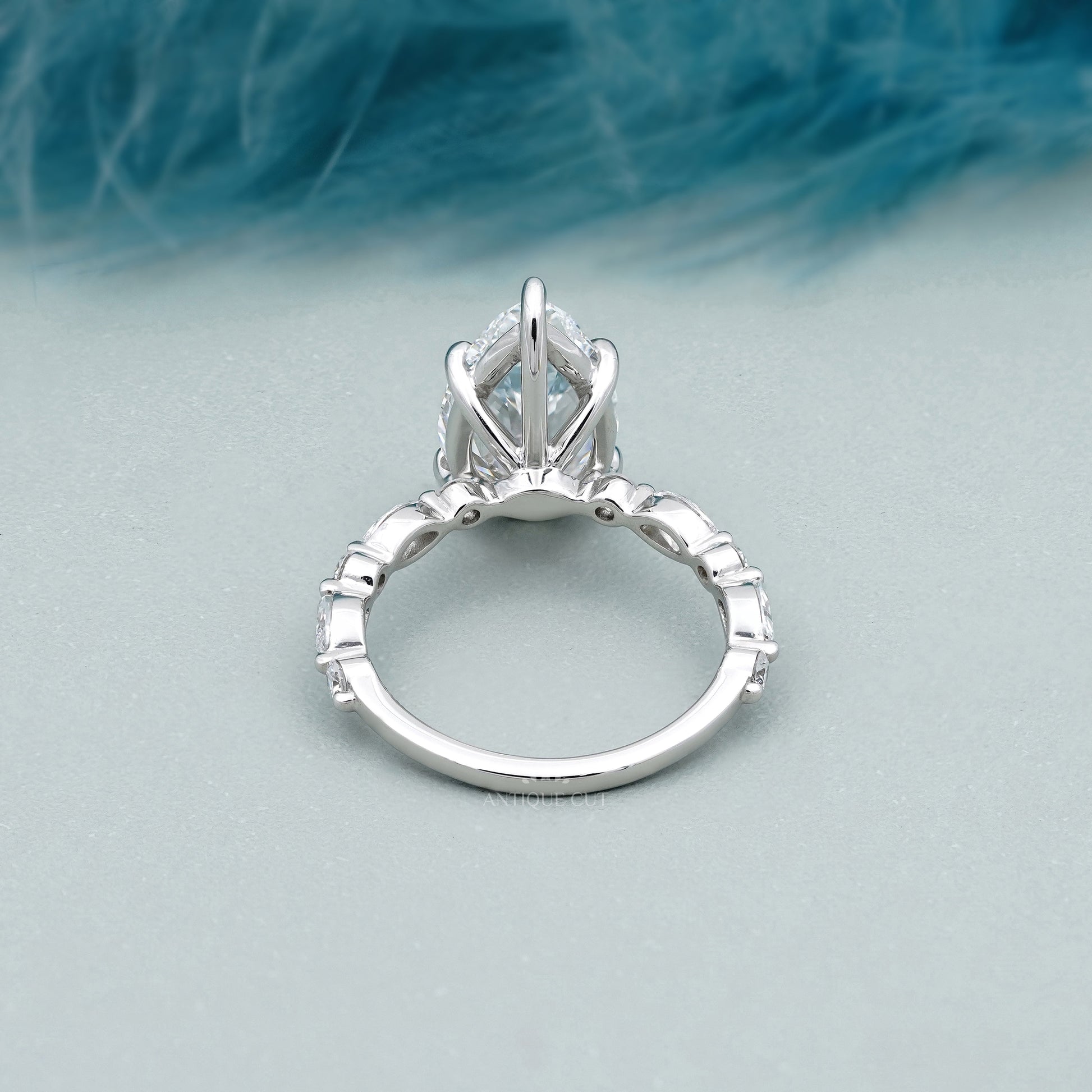 2.80ct Pear Cut Diamond Engagement Ring | 0.60ct Side Stones | 14K White Gold | Marquise Band | Antique Cut Fine Jewelry