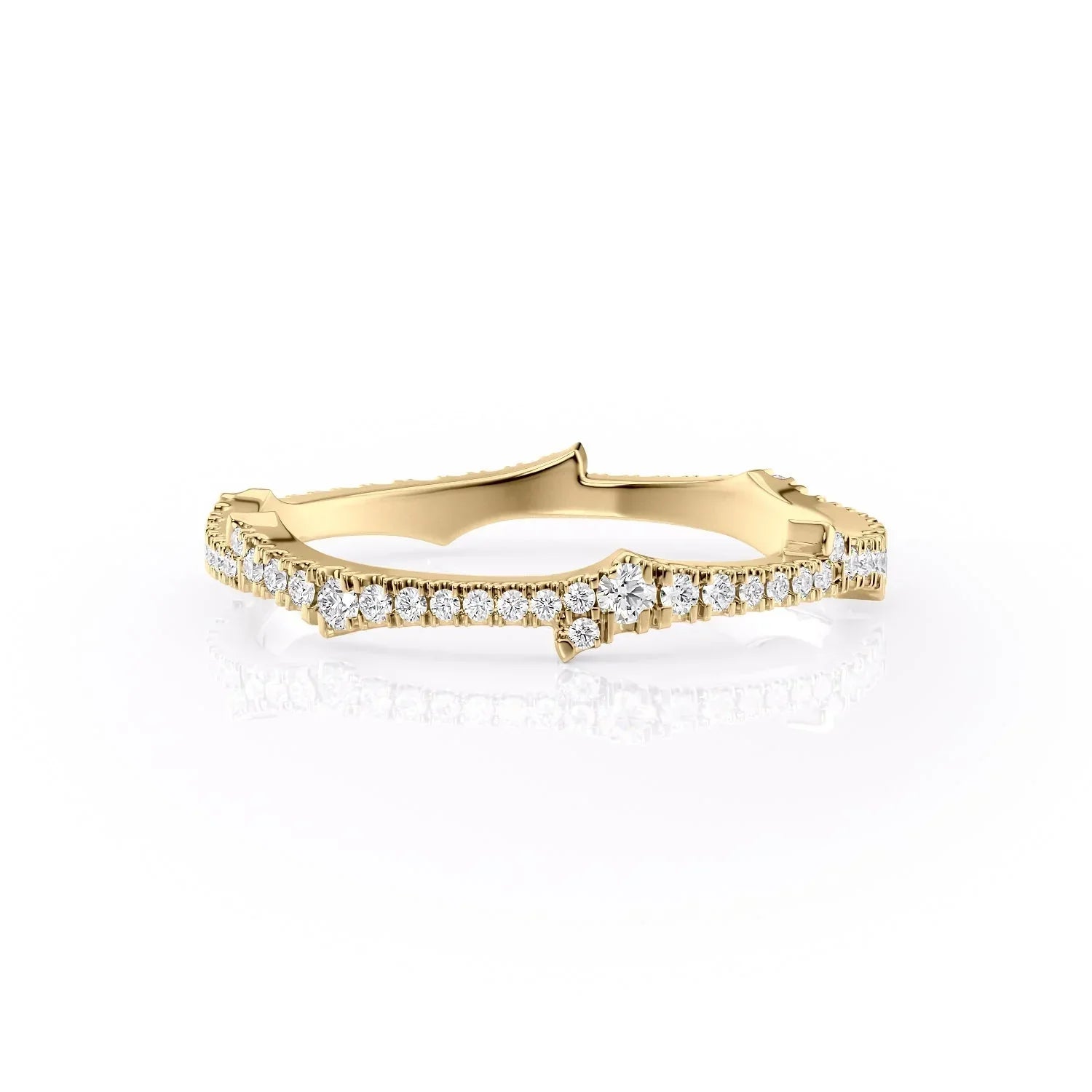 0.20ct Round Pavé Diamond Twig Ring | IGI Certified Lab-Grown Diamond Band | Gold Stackable Nature-Inspired Ring | Elegant Everyday Jewelry