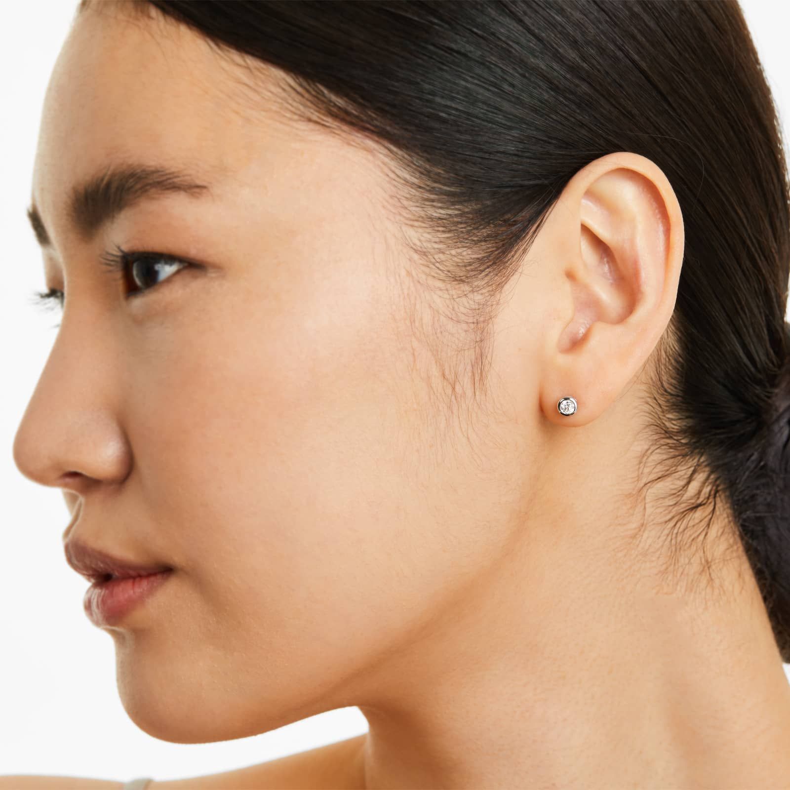 Round Lab Grown Diamond Bezel Set Stud Earrings, EF Color, VS Clarity, IGI Certified