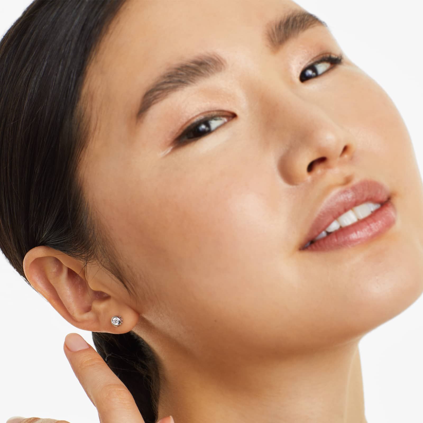 Round Lab Grown Diamond Bezel Set Stud Earrings, EF Color, VS Clarity, IGI Certified