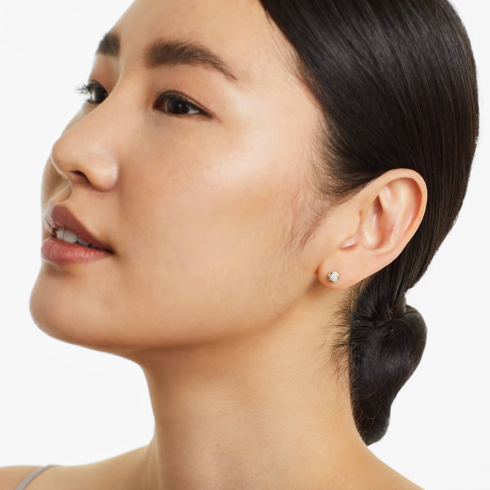 Round Lab Grown Diamond Bezel Set Stud Earrings, EF Color, VS Clarity, IGI Certified