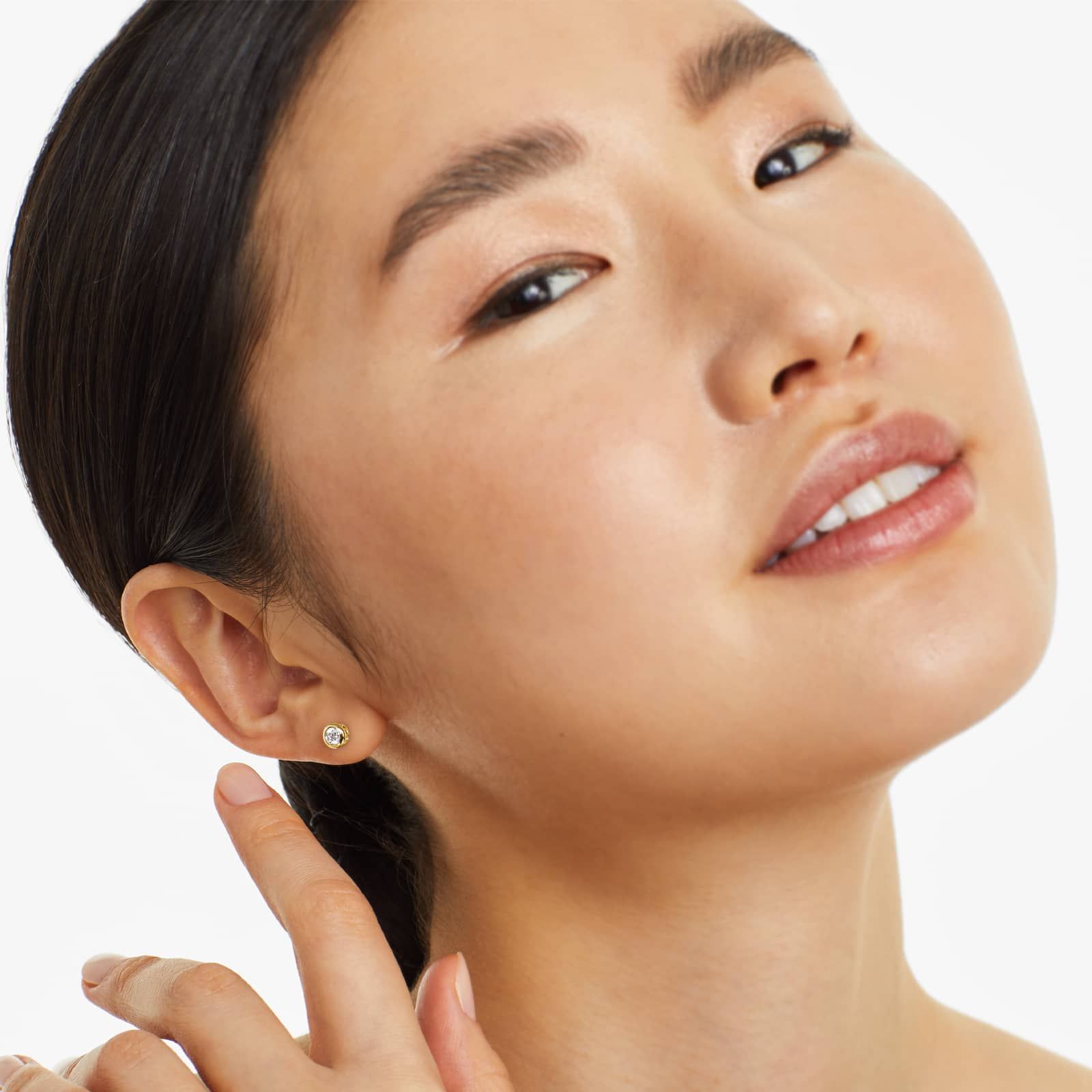 Round Lab Grown Diamond Bezel Set Stud Earrings, EF Color, VS Clarity, IGI Certified