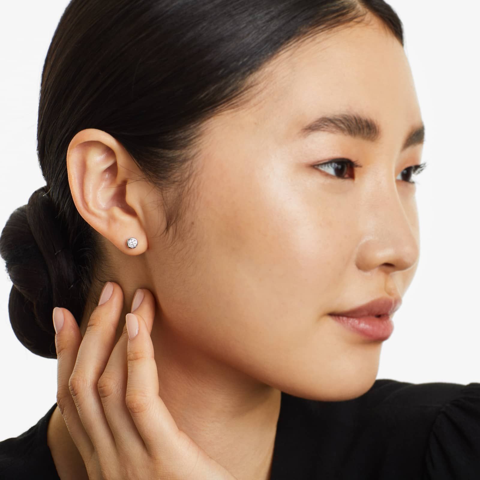 Round Lab Grown Diamond Bezel Set Stud Earrings, EF Color, VS Clarity, IGI Certified