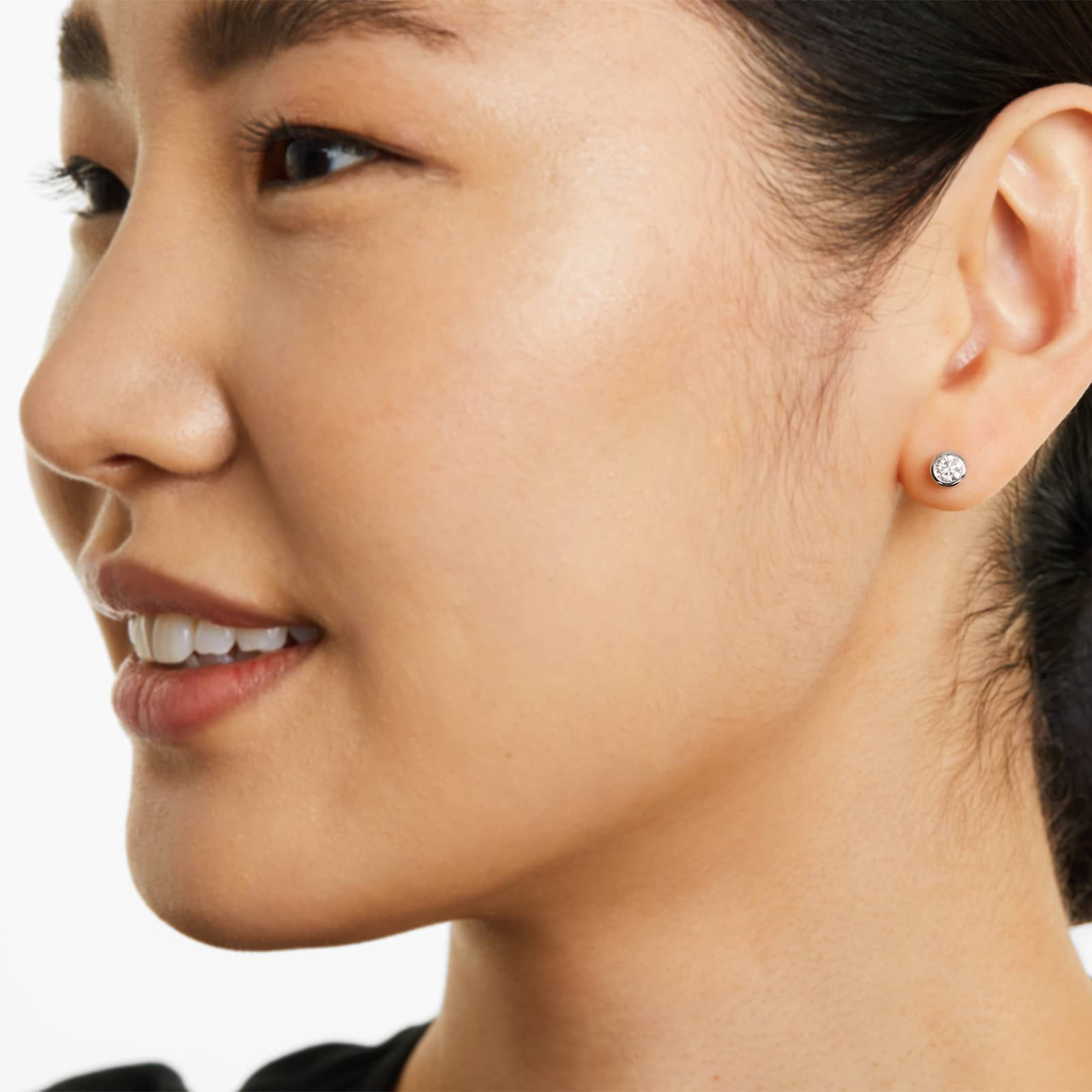 Round Lab Grown Diamond Bezel Set Stud Earrings, EF Color, VS Clarity, IGI Certified