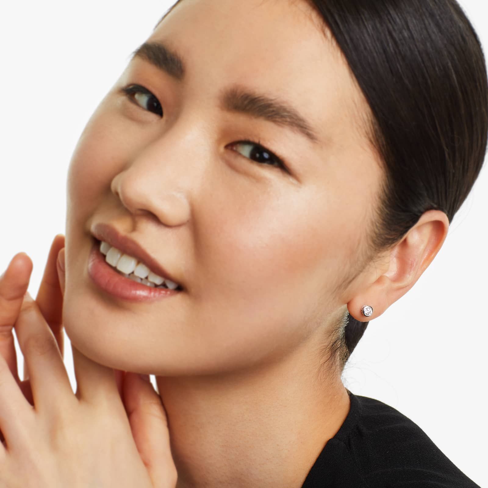 Round Lab Grown Diamond Bezel Set Stud Earrings, EF Color, VS Clarity, IGI Certified