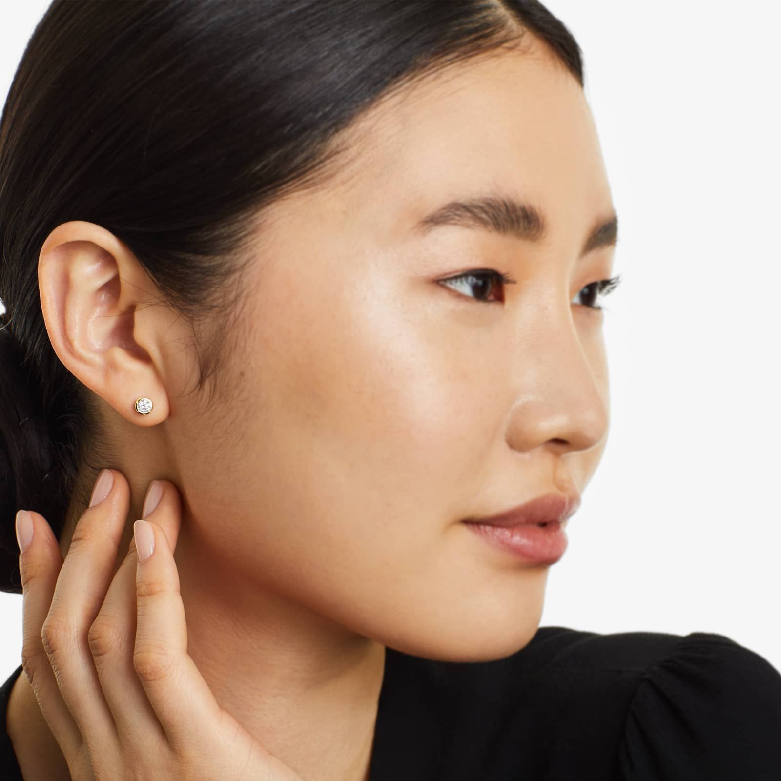 Round Lab Grown Diamond Bezel Set Stud Earrings, EF Color, VS Clarity, IGI Certified