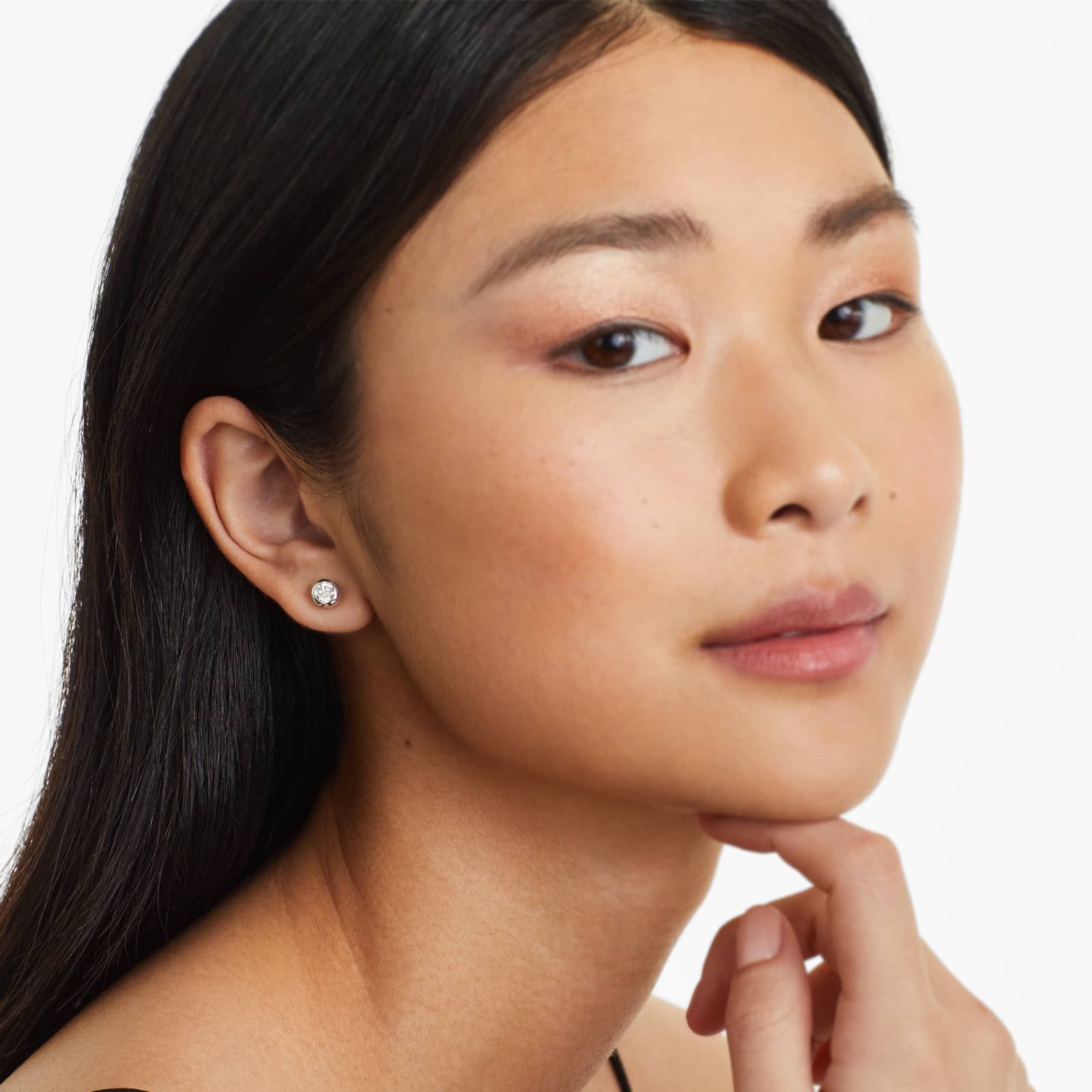 Round Lab Grown Diamond Bezel Set Stud Earrings, EF Color, VS Clarity, IGI Certified