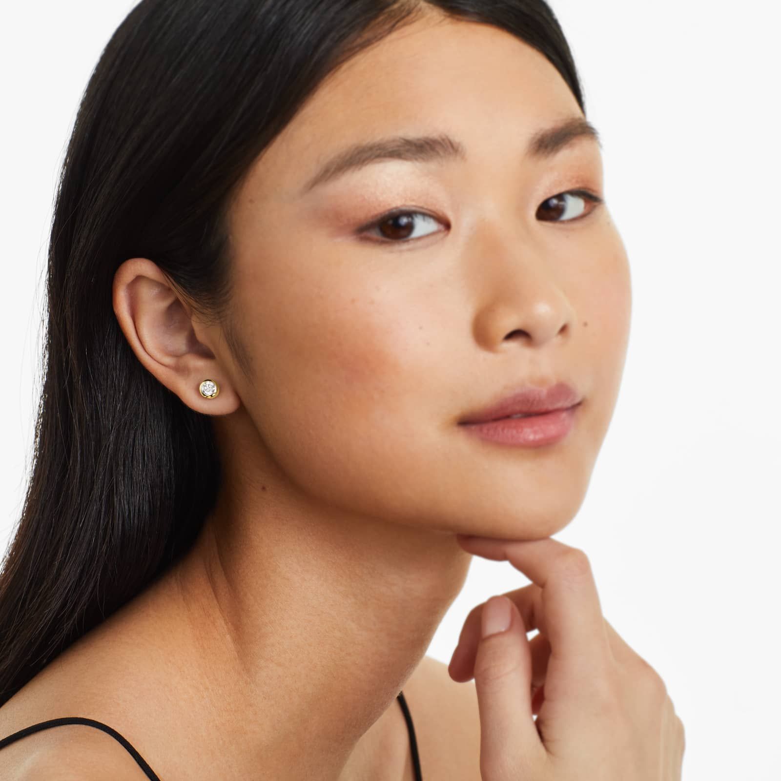 Round Lab Grown Diamond Bezel Set Stud Earrings, EF Color, VS Clarity, IGI Certified