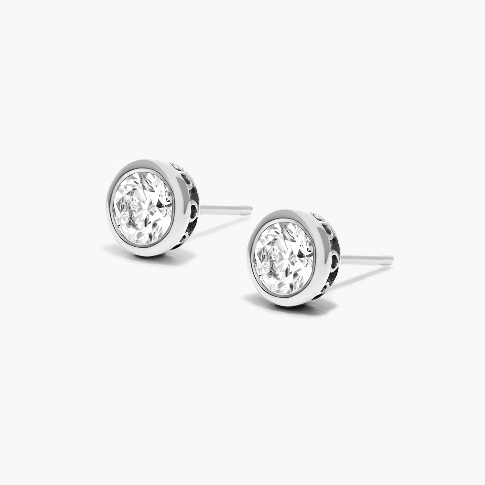 Round Lab Grown Diamond Bezel Set Stud Earrings, EF Color, VS Clarity, IGI Certified