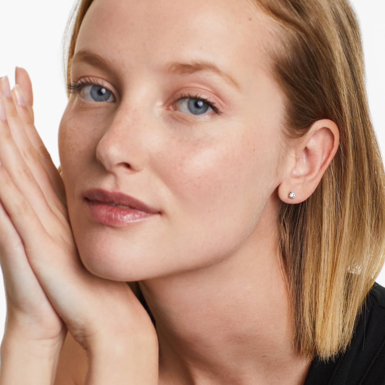 Round Lab Grown Diamond Double Prong Stud Solitaire Earring, EF Color, VS Clarity, IGI Certified