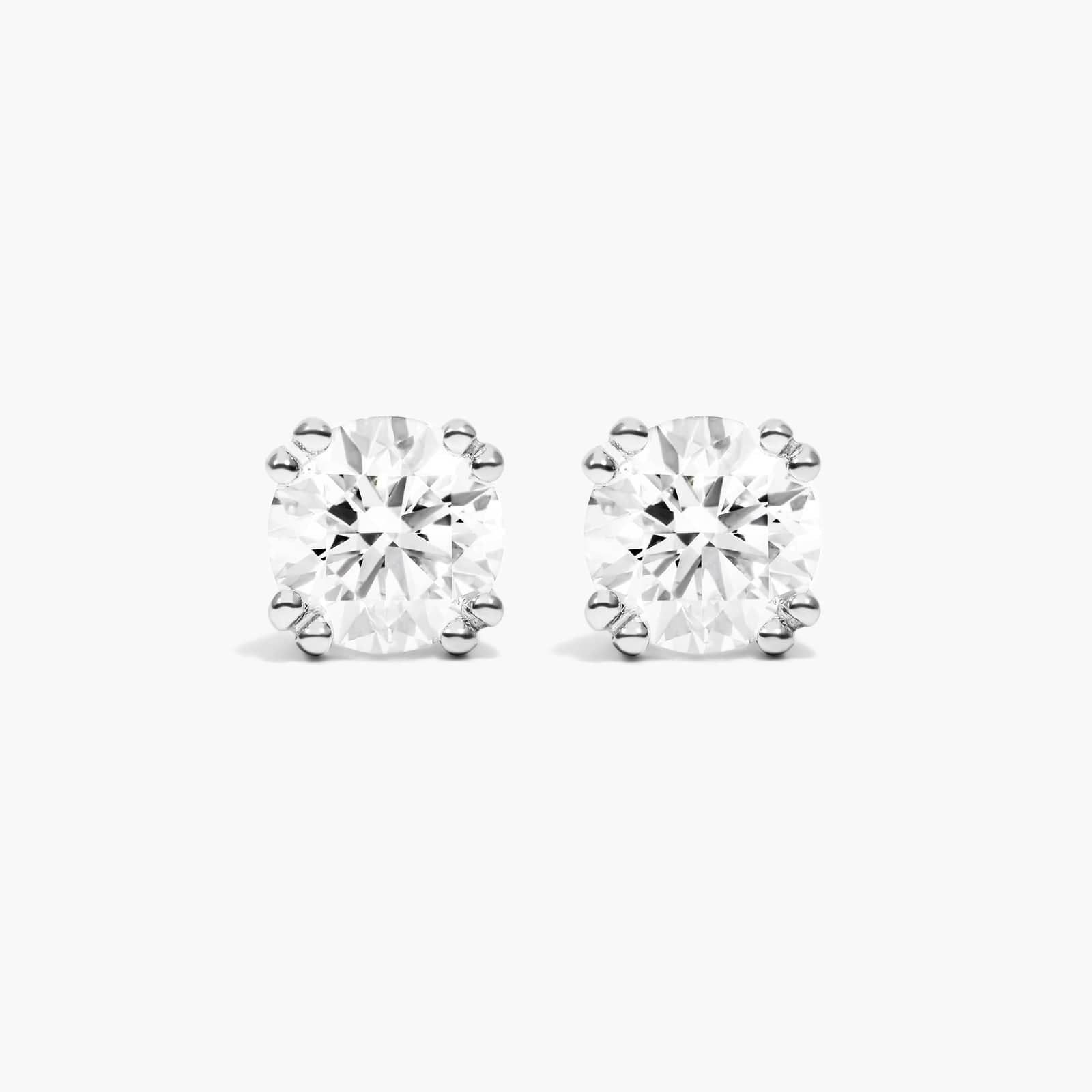Round Lab Grown Diamond Double Prong Stud Solitaire Earring, EF Color, VS Clarity, IGI Certified