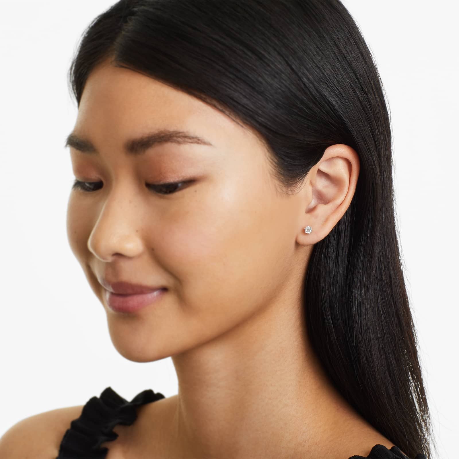 Round Lab Created Diamond Six Prong Wire Basket Stud Earring, EF Color, VS Clarity, IGI Certified