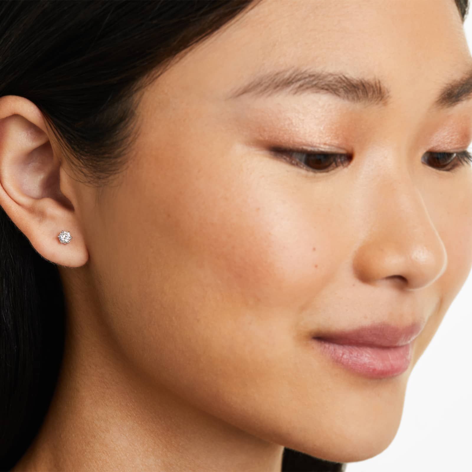 Round Lab Created Diamond Six Prong Wire Basket Stud Earring, EF Color, VS Clarity, IGI Certified