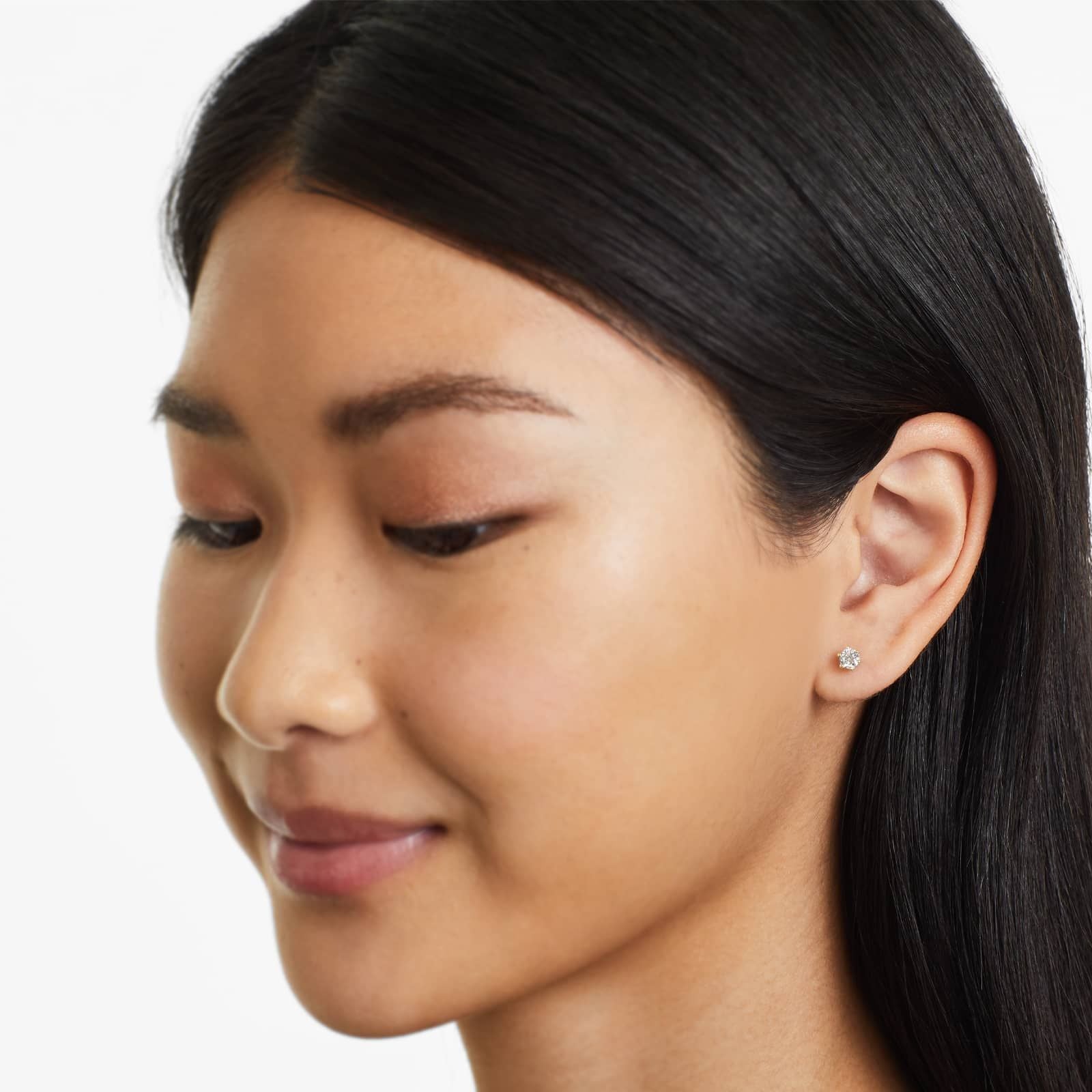 Round Lab Created Diamond Six Prong Wire Basket Stud Earring, EF Color, VS Clarity, IGI Certified