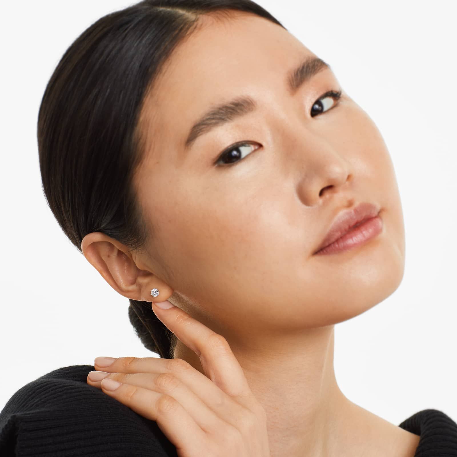 Round Lab Created Diamond Six Prong Wire Basket Stud Earring, EF Color, VS Clarity, IGI Certified