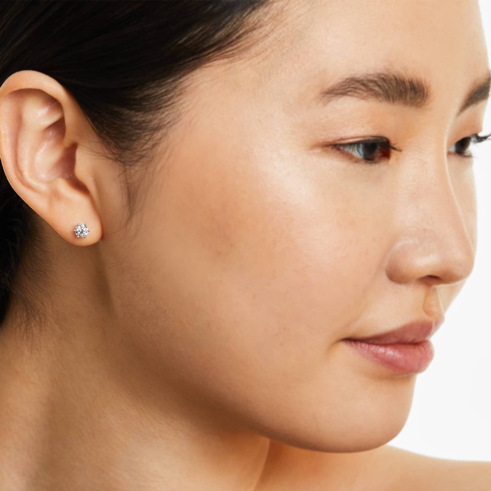 Round Lab Created Diamond Six Prong Wire Basket Stud Earring, EF Color, VS Clarity, IGI Certified