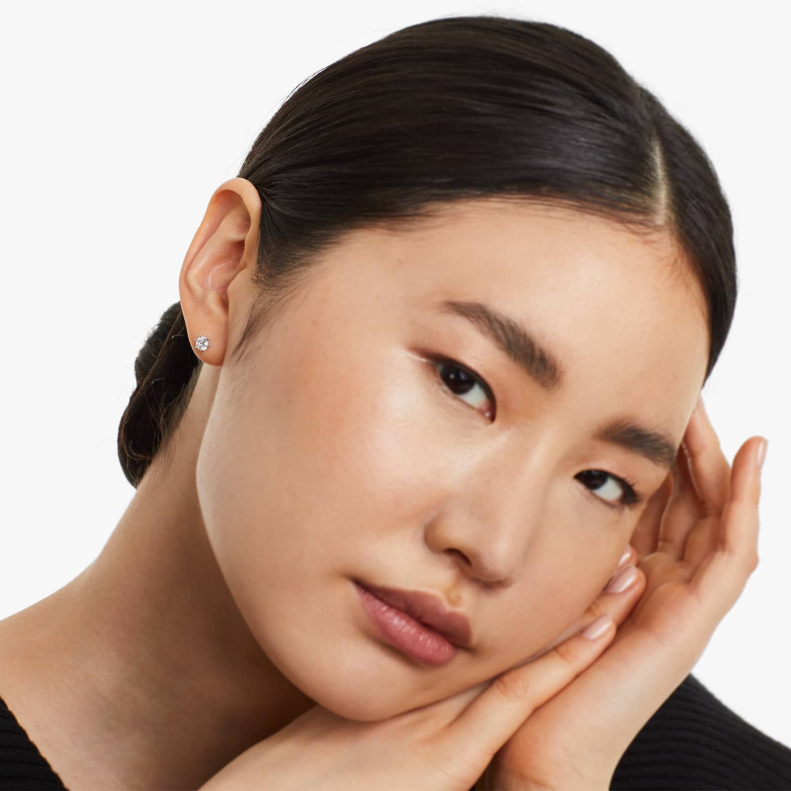 Round Lab Created Diamond Six Prong Wire Basket Stud Earring, EF Color, VS Clarity, IGI Certified