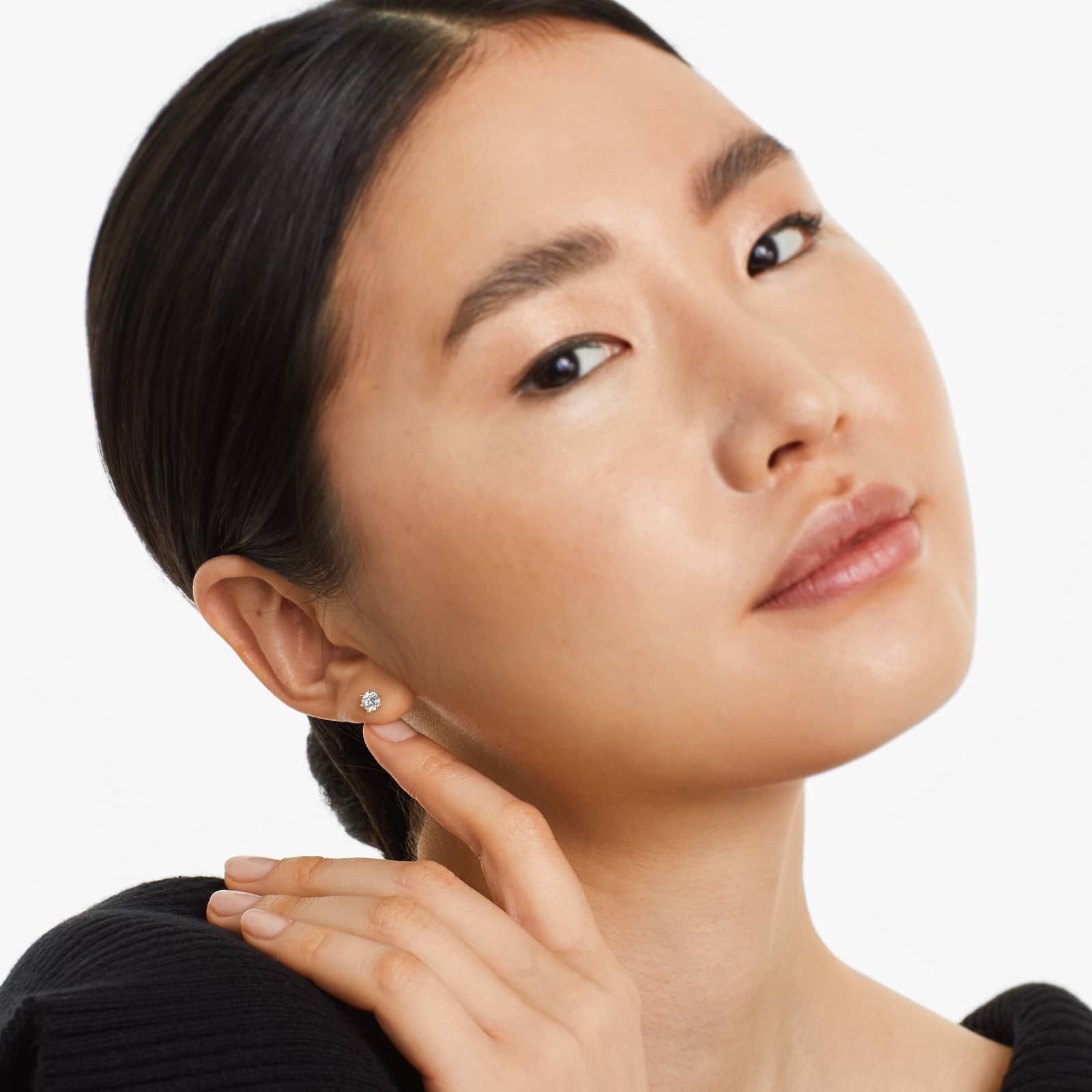 Round Lab Created Diamond Six Prong Wire Basket Stud Earring, EF Color, VS Clarity, IGI Certified