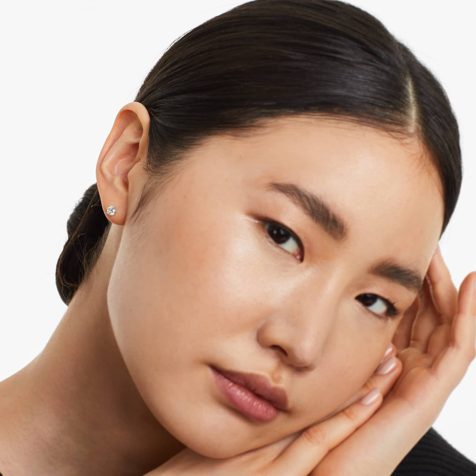 Round Lab Created Diamond Six Prong Wire Basket Stud Earring, EF Color, VS Clarity, IGI Certified