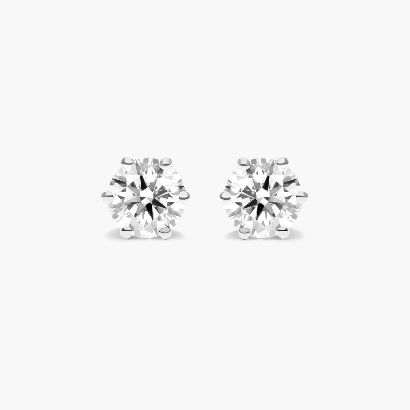 Round Lab Created Diamond Six Prong Wire Basket Stud Earring, EF Color, VS Clarity, IGI Certified