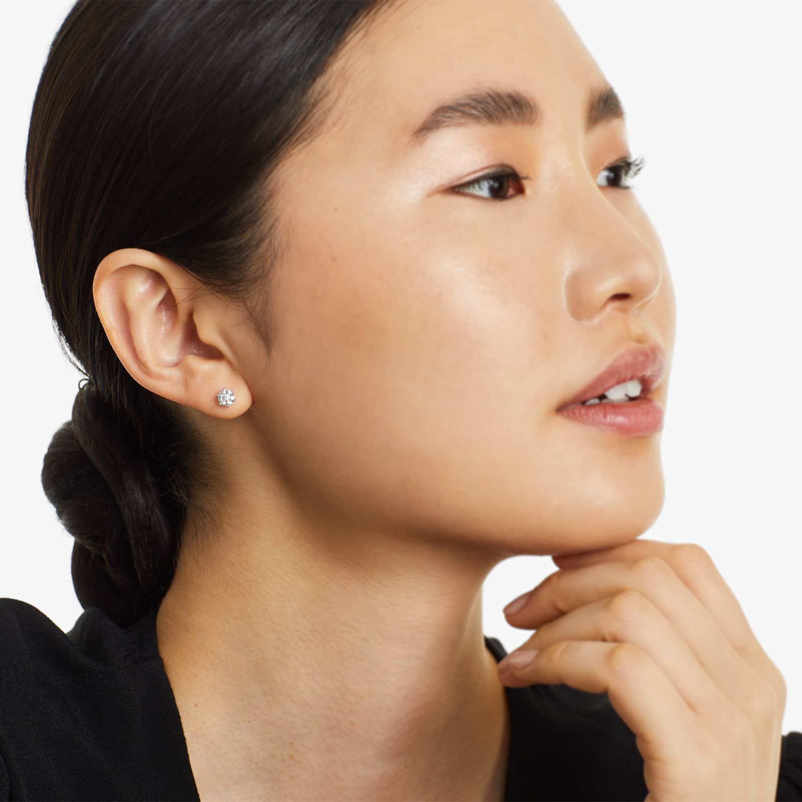 Round Lab Created Diamond Six Prong Wire Basket Stud Earring, EF Color, VS Clarity, IGI Certified