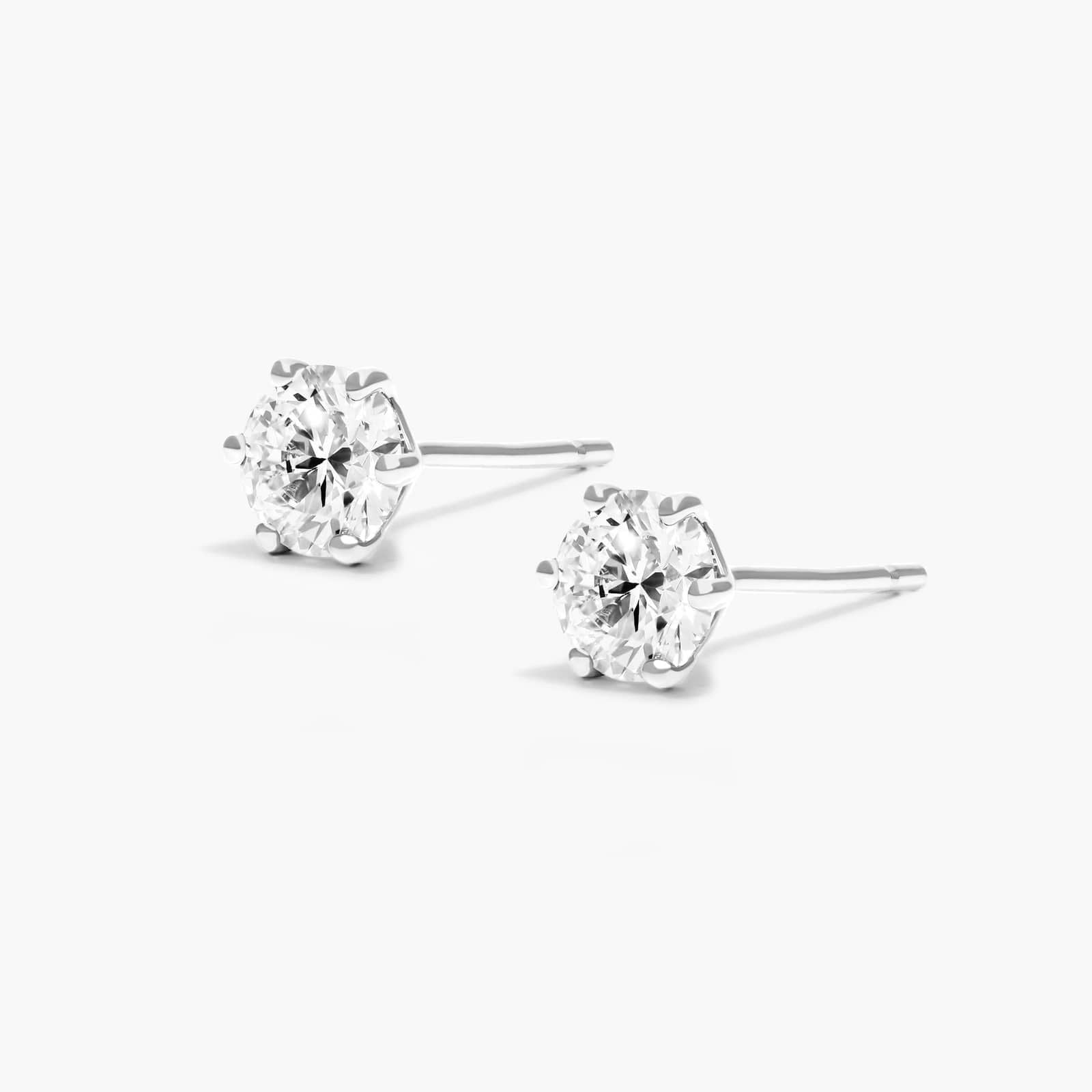 Round Lab Created Diamond Six Prong Wire Basket Stud Earring, EF Color, VS Clarity, IGI Certified