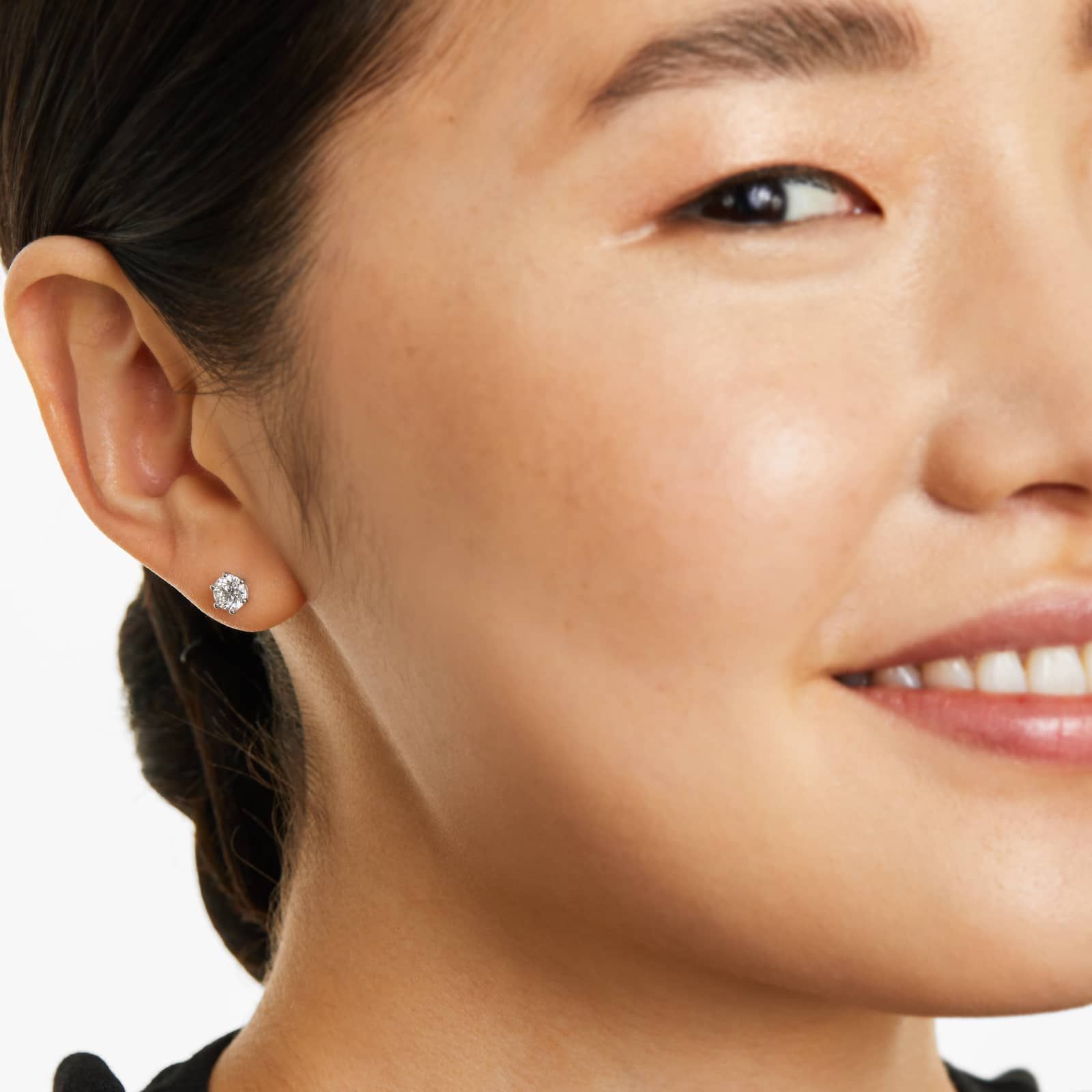 Round Lab Created Diamond Six Prong Wire Basket Stud Earring, EF Color, VS Clarity, IGI Certified