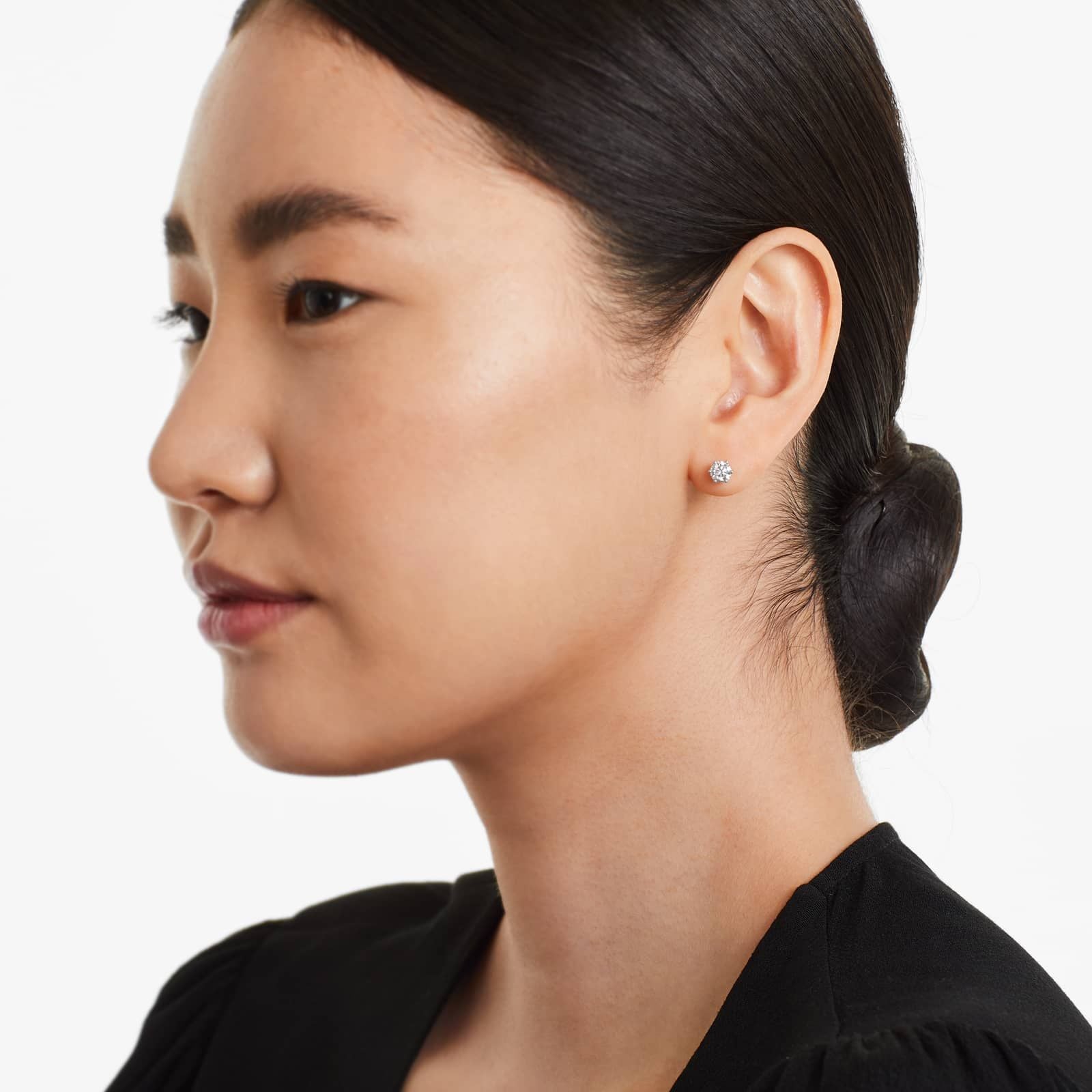 Round Lab Created Diamond Six Prong Wire Basket Stud Earring, EF Color, VS Clarity, IGI Certified