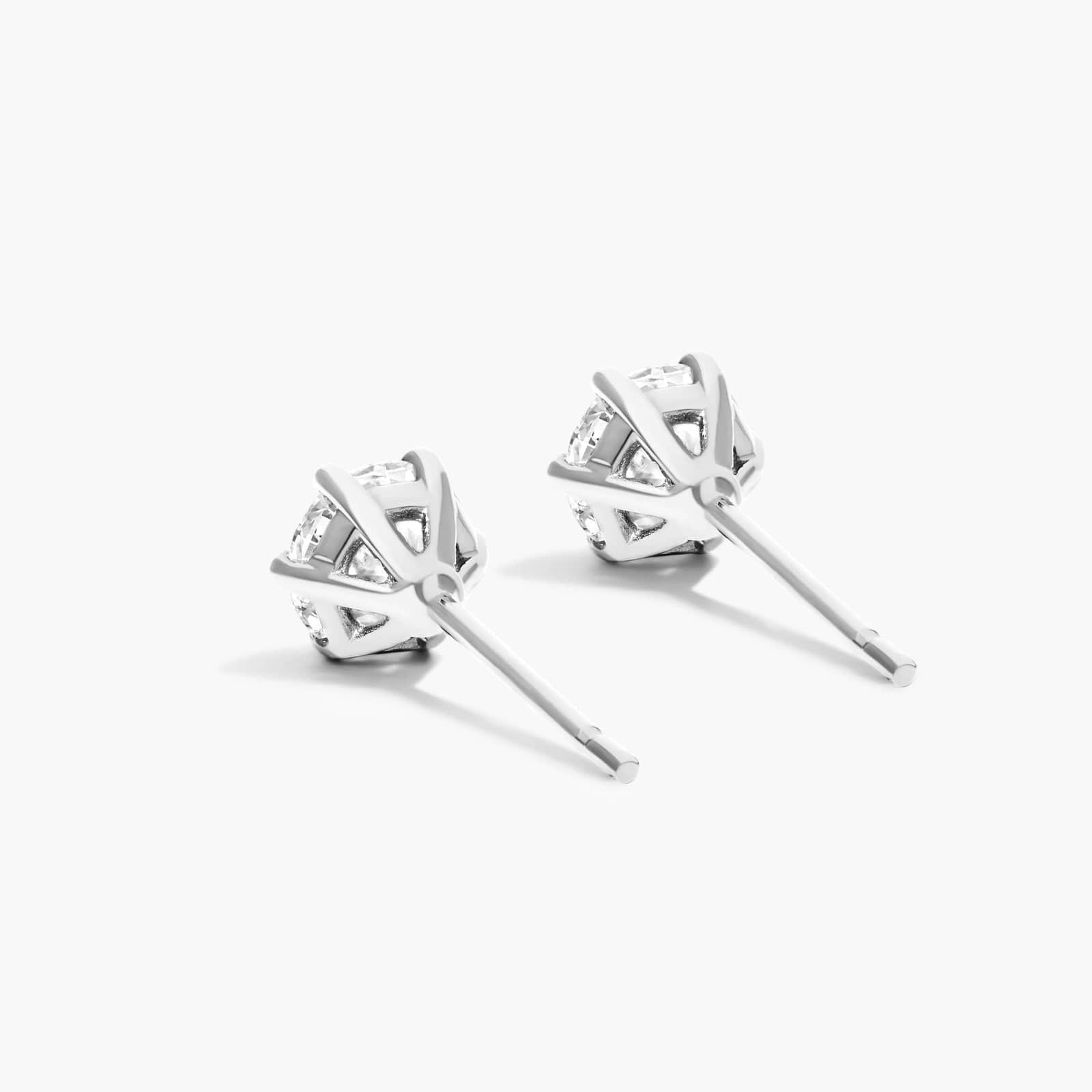 Round Lab Created Diamond Six Prong Wire Basket Stud Earring, EF Color, VS Clarity, IGI Certified