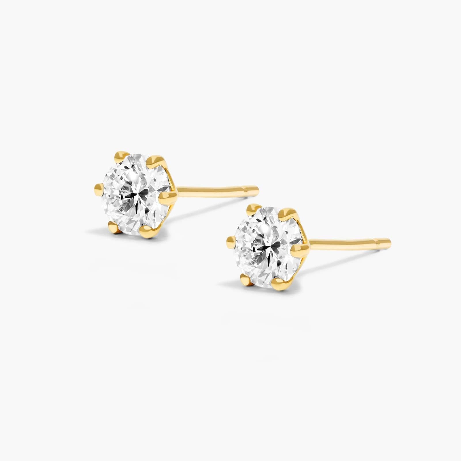 Round Lab Created Diamond Six Prong Wire Basket Stud Earring, EF Color, VS Clarity, IGI Certified