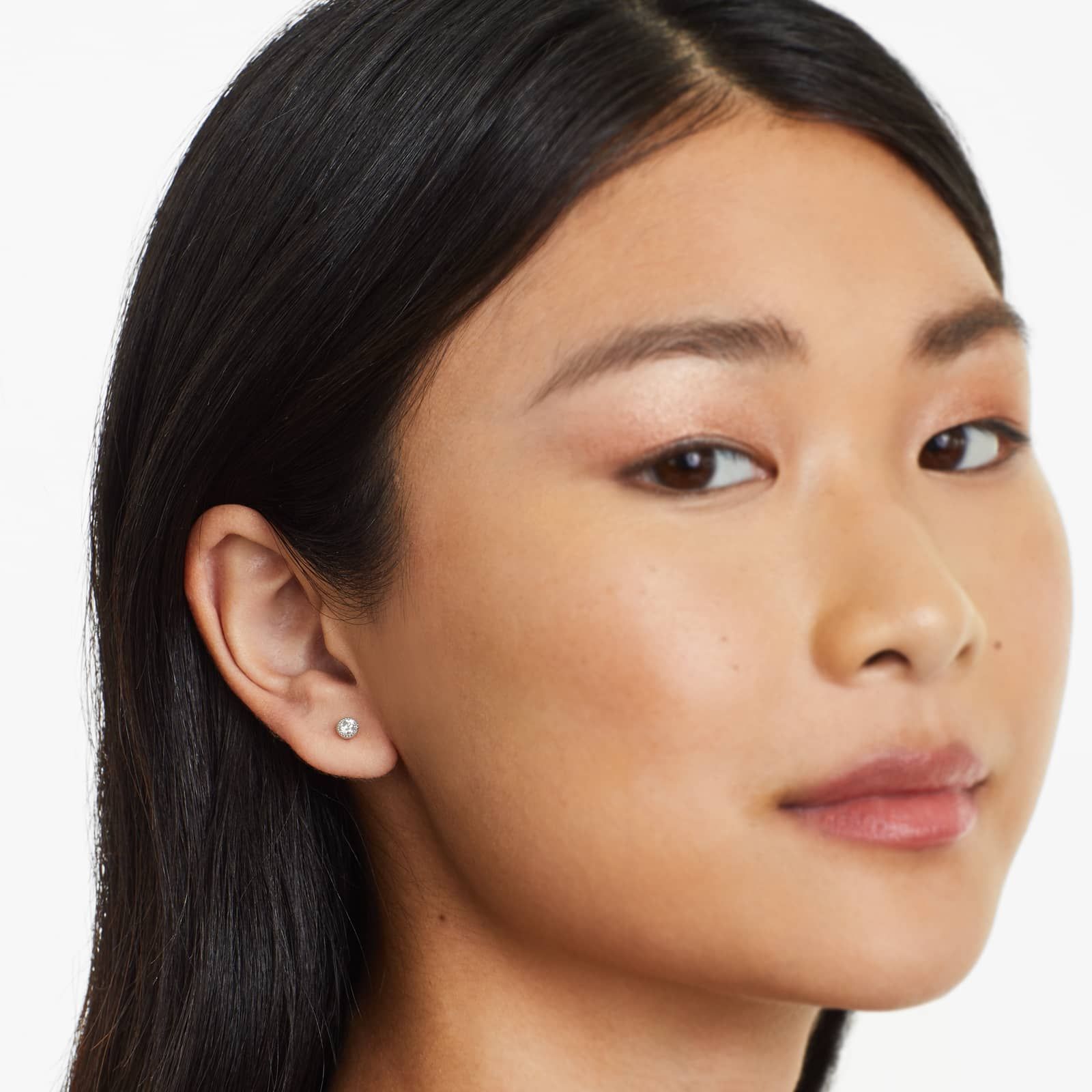 Round Lab Grown Diamond Milgrain Bezel Set Stud Earrings, EF Color, VS Clarity, IGI Certified