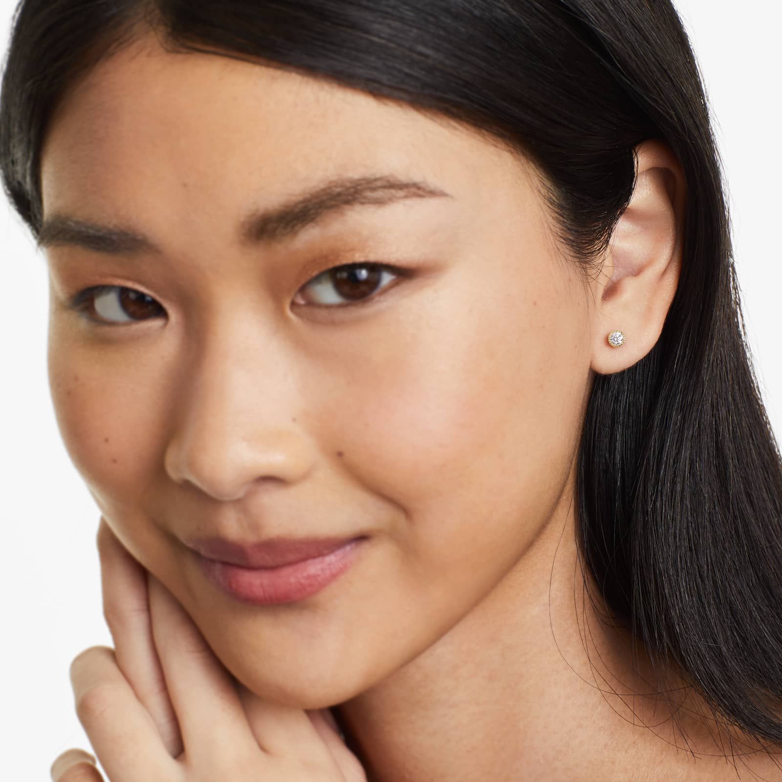 Round Lab Grown Diamond Milgrain Bezel Set Stud Earrings, EF Color, VS Clarity, IGI Certified