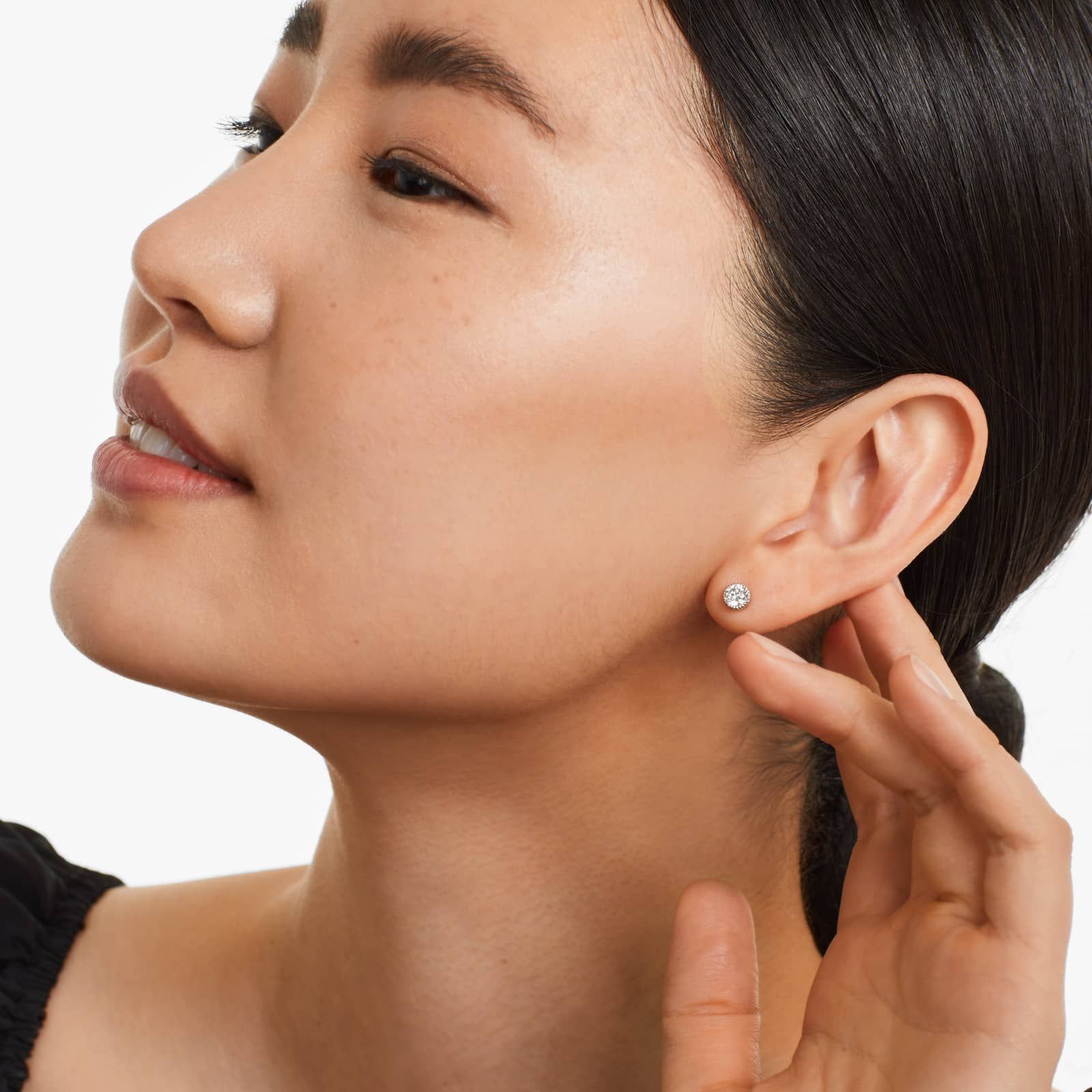 Round Lab Grown Diamond Milgrain Bezel Set Stud Earrings, EF Color, VS Clarity, IGI Certified