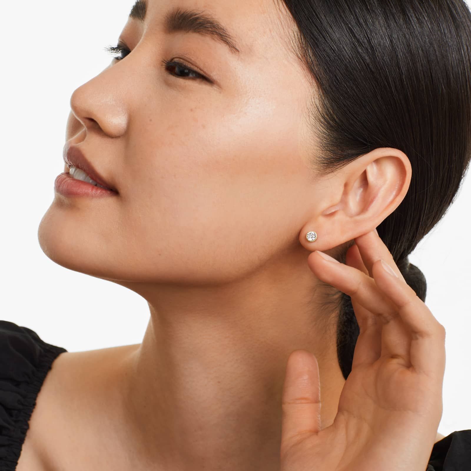 Round Lab Grown Diamond Milgrain Bezel Set Stud Earrings, EF Color, VS Clarity, IGI Certified