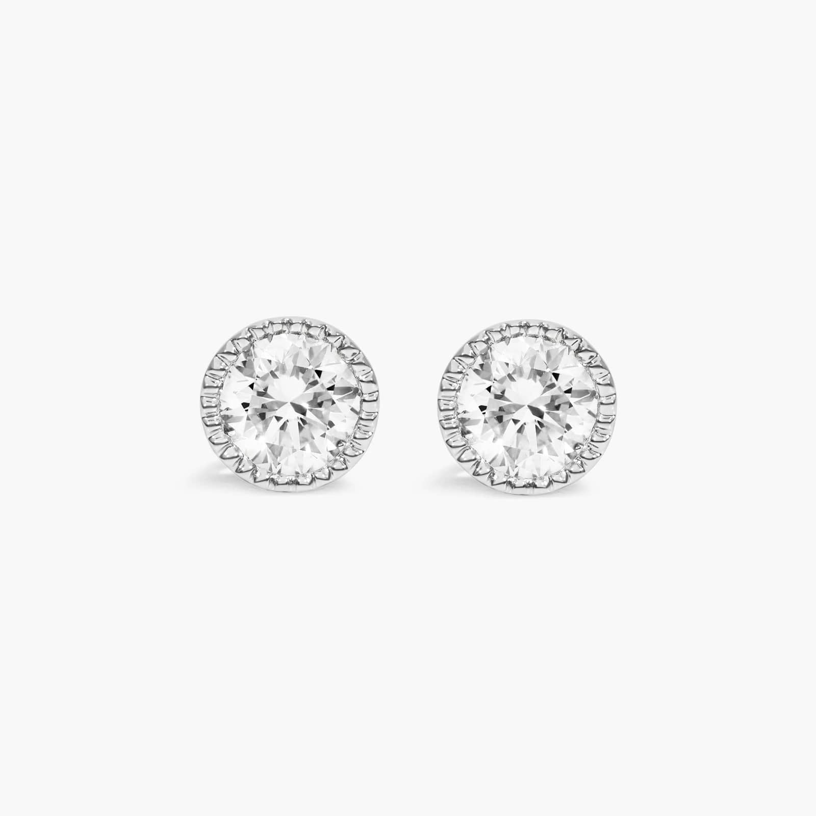 Round Lab Grown Diamond Milgrain Bezel Set Stud Earrings, EF Color, VS Clarity, IGI Certified