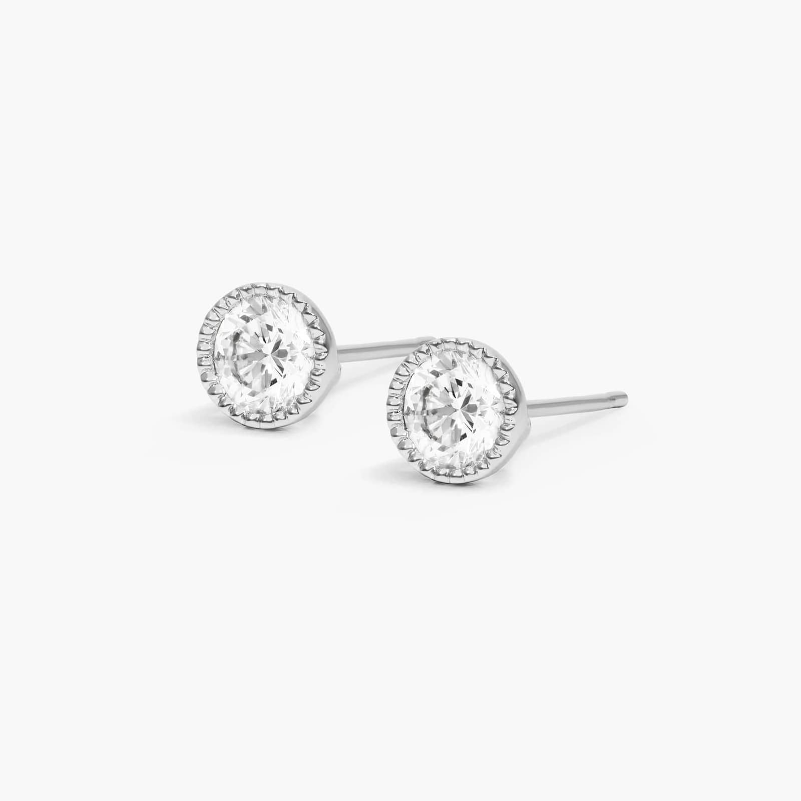 Round Lab Grown Diamond Milgrain Bezel Set Stud Earrings, EF Color, VS Clarity, IGI Certified
