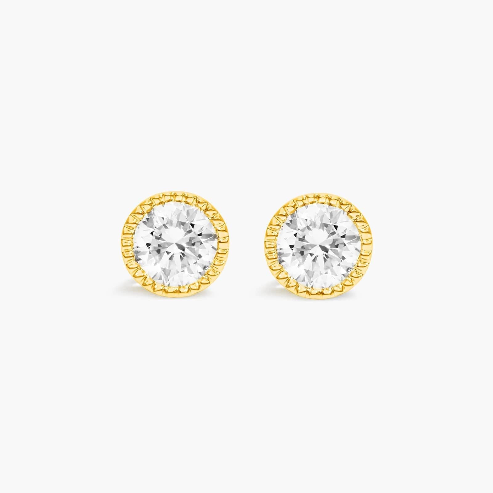 Round Lab Grown Diamond Milgrain Bezel Set Stud Earrings, EF Color, VS Clarity, IGI Certified