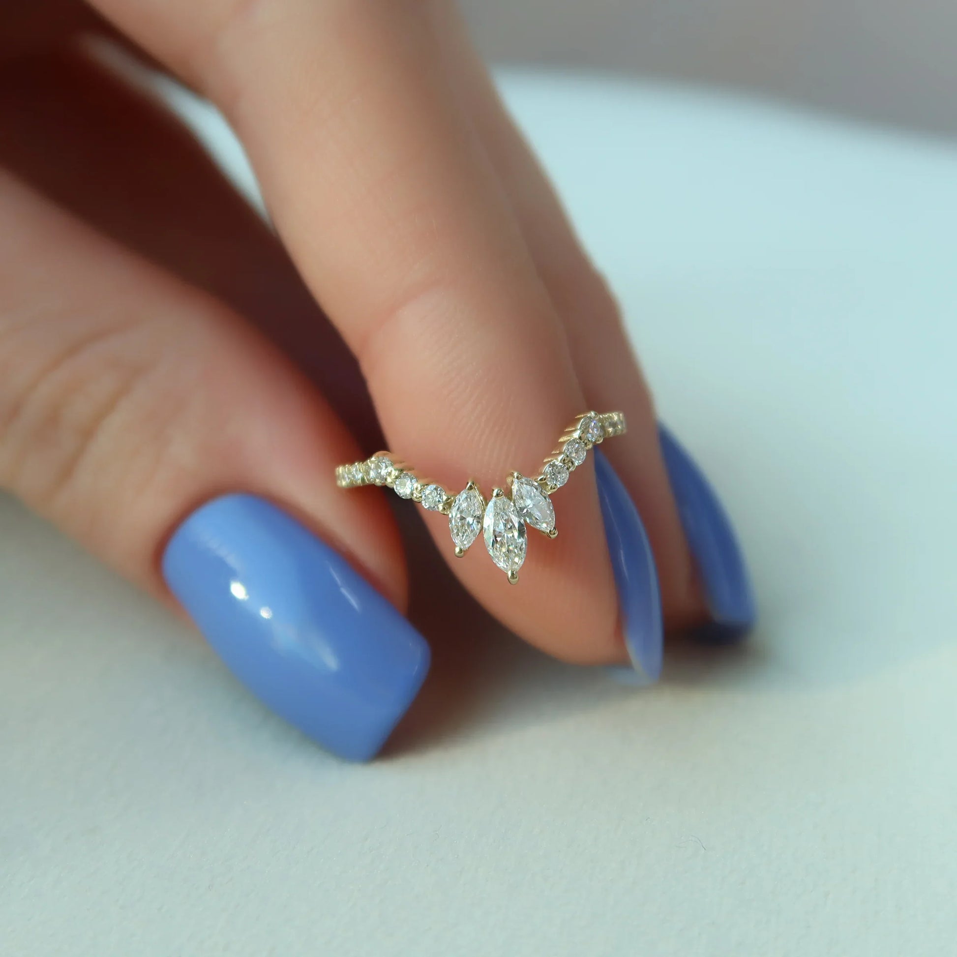 0.40ct Marquise & Round Pavé Diamond Chevron Ring | IGI Certified