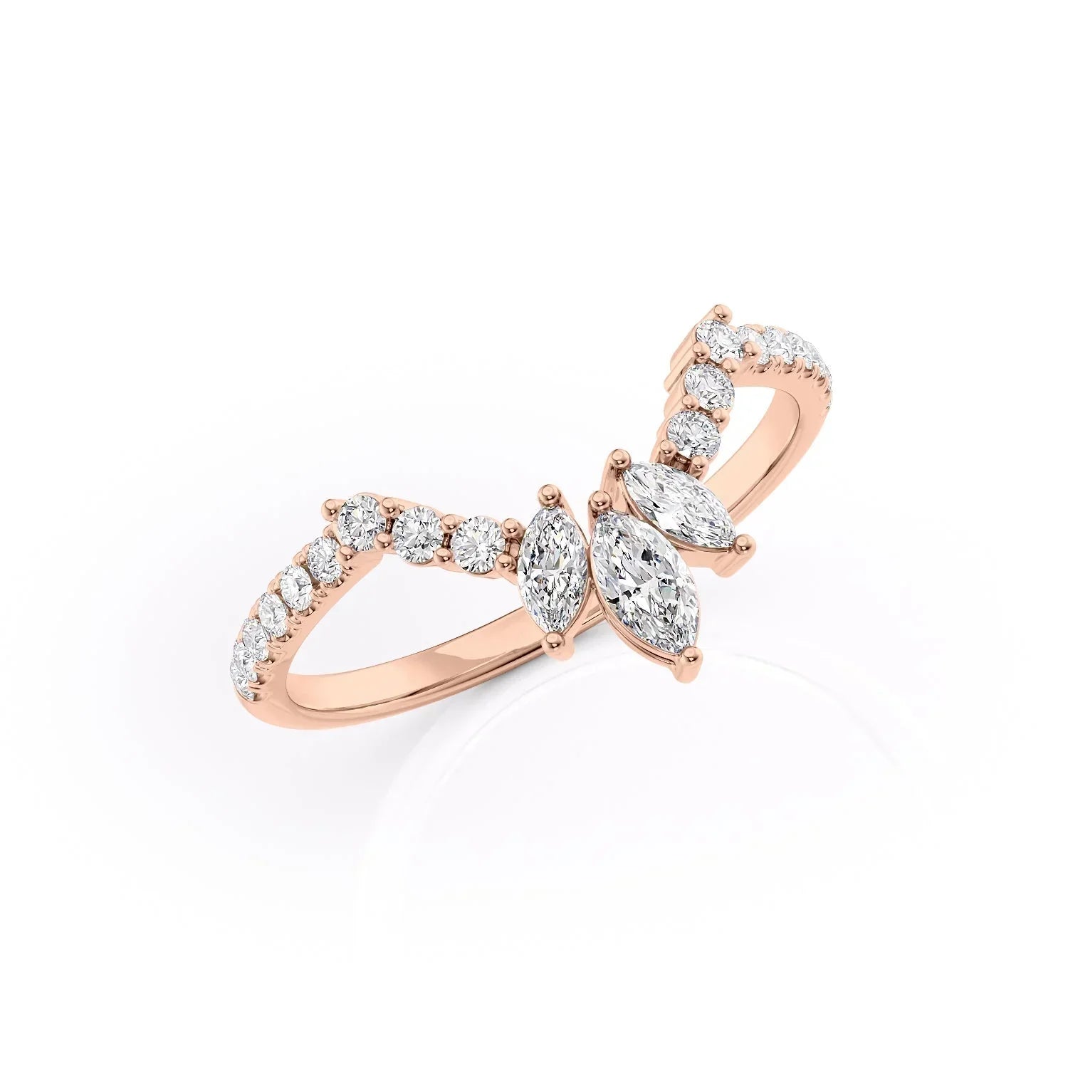 0.40ct Marquise & Round Pavé Diamond Chevron Ring | IGI Certified