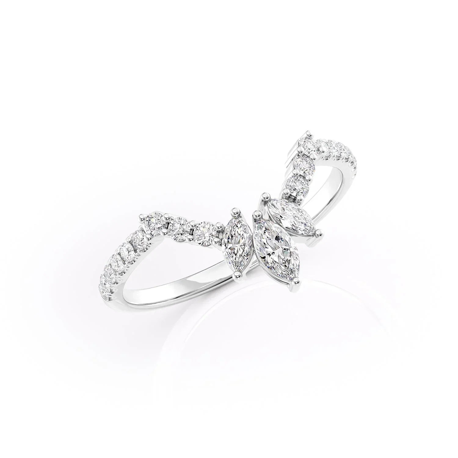 0.40ct Marquise & Round Pavé Diamond Chevron Ring | IGI Certified