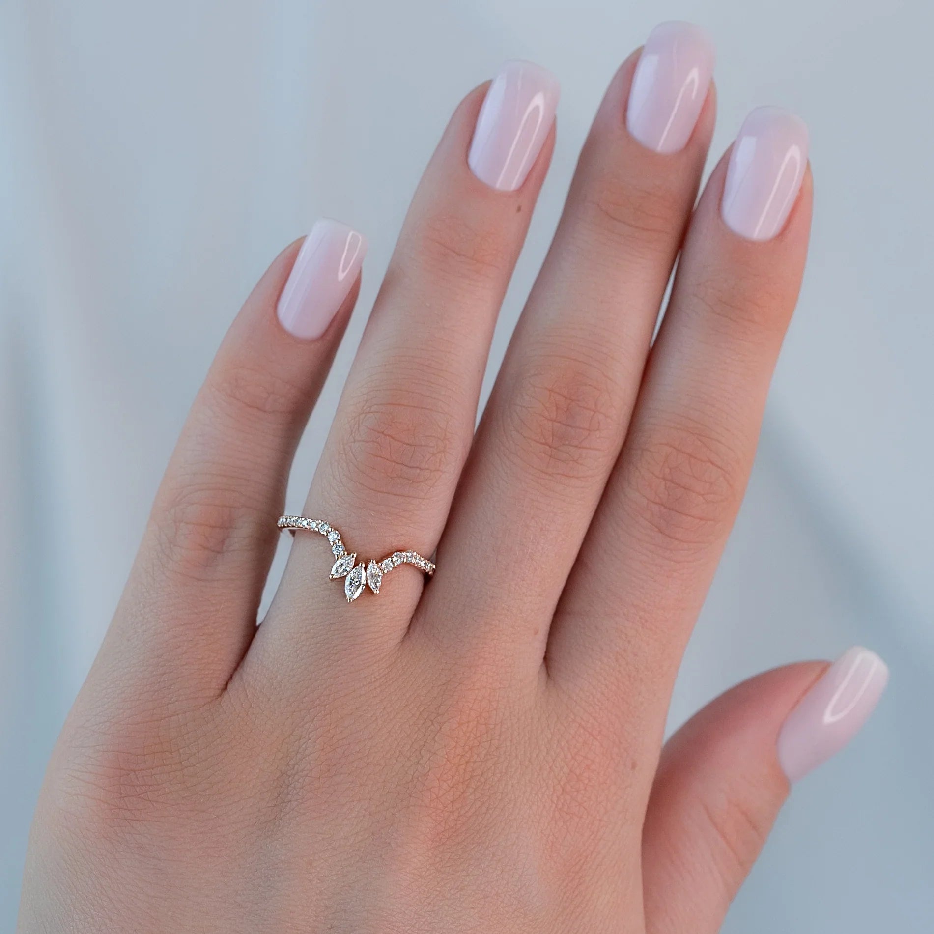 0.40ct Marquise & Round Pavé Diamond Chevron Ring | IGI Certified