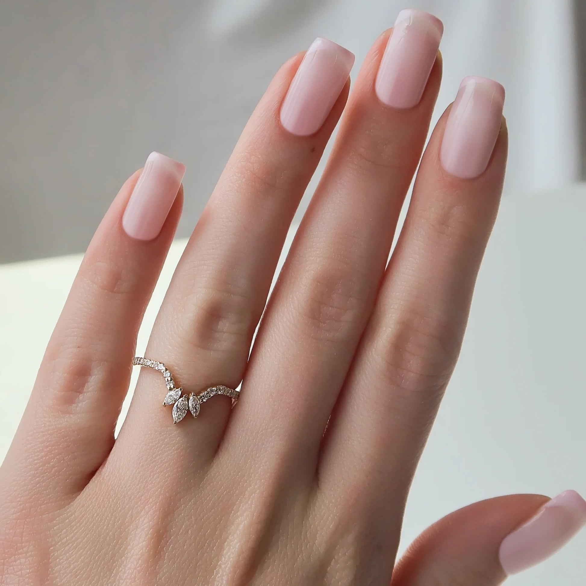 0.40ct Marquise & Round Pavé Diamond Chevron Ring | IGI Certified