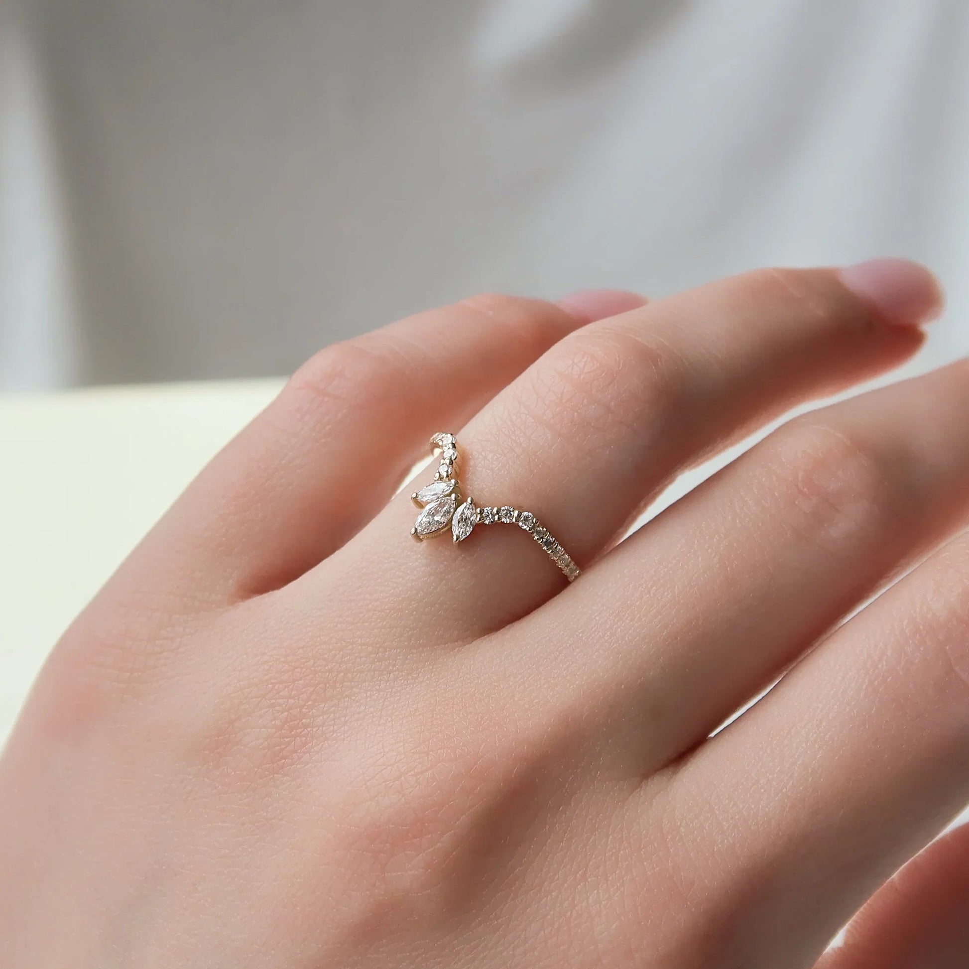 0.40ct Marquise & Round Pavé Diamond Chevron Ring | IGI Certified